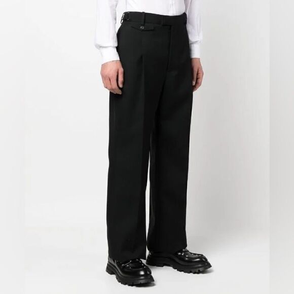 NWT Alexander McQueen $ 1495.00 Black Straight Leg Wool Trouser Pants - Picture 1 of 7